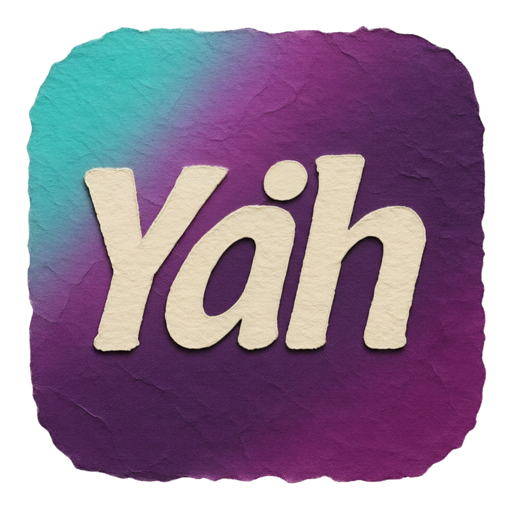 The Yah AI app icon: a torn-paper tile, teal to purple, with the word Yah in cream lettering.